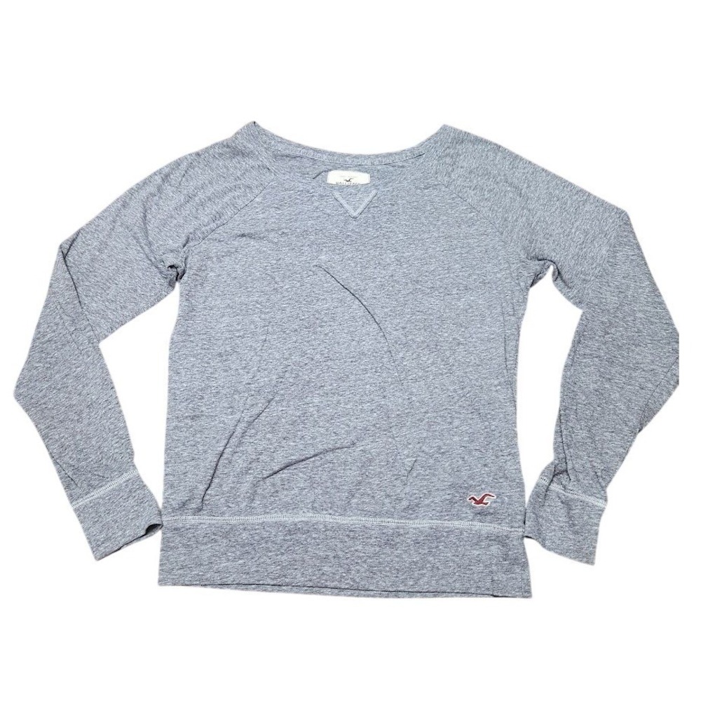 Hollister Womens Small Gray Raglan Long Sleeve Scoop Neck Logo Top HC1922 773